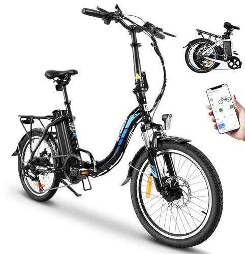 KAISDA E-Bike Klapprad 20“ Elektrofahrrad, Aluminium, mit 250w Motor 36V 13Ah Li-Ion Akku, Reichweite bis zu 100km, 7 Gang, E-citybike, 22kg (Black)