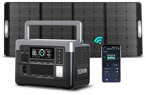 OUKITEL Tragbarer Solargenerator P1000 Plus mit Solarpanel, 400 W, LiFePO4-Akku mit 1024 Wh, Solargenerator mit 1800 W, 0-80% in 45 Minuten, ideal für Camping, Wohnmobile und Stromausfälle
