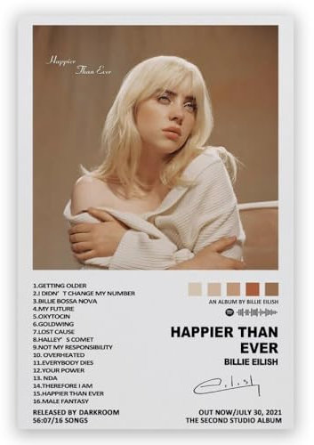 Happier Than Ever Music Album Cover Poster Billie's Eilish Painting Prints for Bedroom Living Room Wall Decor Modern Family Picture 24x36inch Unframed