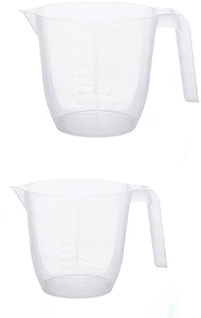 Other ® Set of 2 Plastic Waham 1L Mixing Measuring Jugs, Sturdy and Hardwearing, Easily Storable and Stackable, Measuring Scale embosed Markings on The Side in ml and Ounces, BPA Free (1L Twin Pack)