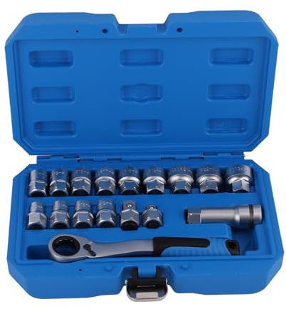 maXpeedingrods 17 Pcs Metric Go-Thru Socket Set 3/8 1/2 Adaptors 10-24mm | Straight-Through Socket Sets Metric Drive with 12 Teeth Ratchet Tool with Case, Chrome Vanadium Steel Hand Tools