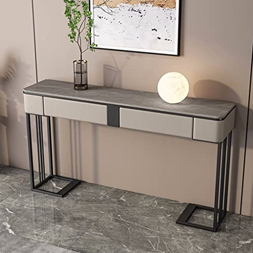 METTEOR Console Moderne avec étagères de Rangement et 2 tiroirs, Console TV étroite pour Salon et Chambre à Coucher, Blanche (Gris 100 x 35 x 85 cm)