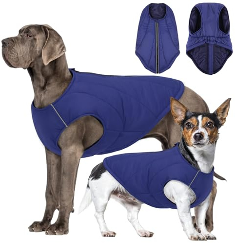 CITÉTOILE Hundmantel Wasserdichter mit Reißverschluss Blau L | Warme Hundejacke mit Reflektierenden, Leichte Daunenjacke für kleine mittlere große Hunde