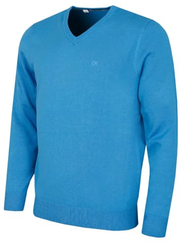 Calvin Klein Mens V-Neck Soft Cotton Sweater - Summer Blue - XL
