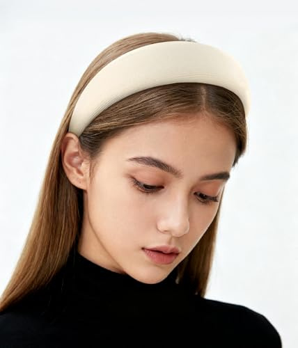 axy Breiter gepolsterter Haarreif aus geripptem Stoff Wunderschön Damen Stirnband Haarschmuck Haarreifen Hairband HR10C (Weiss)