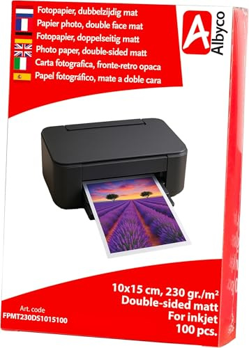 Albyco Fotopapier Inkjet 10x15 cm Matt 230 gr/m², Beidseitig bedruckbar, verpackt pro 100 Blatt (Packung mit 5)