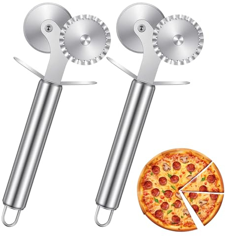 Elegaperma 2 Stück Teigrad Gewellt, Teigrädchen Edelstahl mit Roll | Pasta Cutter Wheel, Doppelseitiger Nudelschneiderrad, Vielseitiges Teigrädchen zum Haus und Gebäck, Restaurantküchen