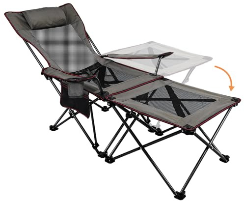 Folding Reclining Camping Chair, Footrest, Side Table, Cup Holder, 136kg
