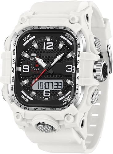 findtime Uhren Herren Militär Uhr Outdoor Eckige Armbanduhr Digital Analog Design Sportuhr Männer Herrenuhr 5ATM Wasserdicht Beleuchtung Datum 12/24H Stoppuhr Coutdown DREI Zeitzonen