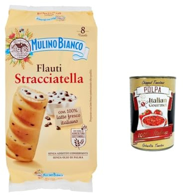 Italian Gourmet Bundle 3 x 280 g + Italian Gourmet Polpa, gefüllte Frühstückshörnchen mit Stracciatella-Creme und Schokotropfen, süßes Gebäck für Frühstück, Pause und Kaffee, 8 Flauti pro Packung