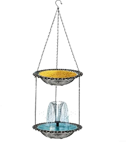 Risveglio Mangeoire d'extérieur à énergie solaire pour colibri avec bain d'oiseaux intégré et double couche pour décoration de jardin, terrasse, rose (gris)