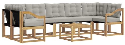 vidaXL Outdoor-Sofagarnitur mit Kissen 8 pcs Weiß und Hellgrau, Akazienholz Garten Sofa Set, modernes Möbel, langlebige Terrasse Sitzgelegenheiten, Entspannung für deinen Hinterhof
