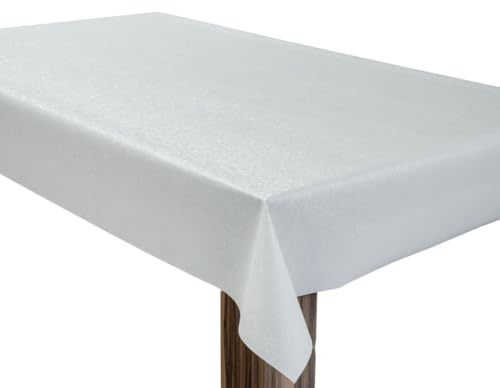 laro Wachstuchtischdecke Barock Weiß Struktur Eckig PVC - Abwischbare Tischdecke als Meterware, Wasserabweisende Tischdecke für Küche, Balkon & Garten