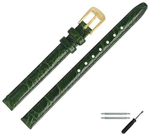 MARBURGER Uhrenarmband 12mm Leder Kroko (Caiman) Prägung Mit Naht - Werkzeug Montage Set 52912