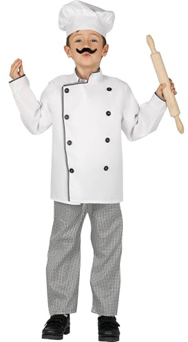 FIESTAS GUIRCA Star Chefkoch Kostüm Kinder inkl. Kochjacke u. Bäckermütze in Weiß u. Hose - Alter 5-6 J. - Kostüm Bäcker Kinder Jungen u. Mädchen, Koch Kostüm Karneval, Fasching Pizzabäcker Kostüm