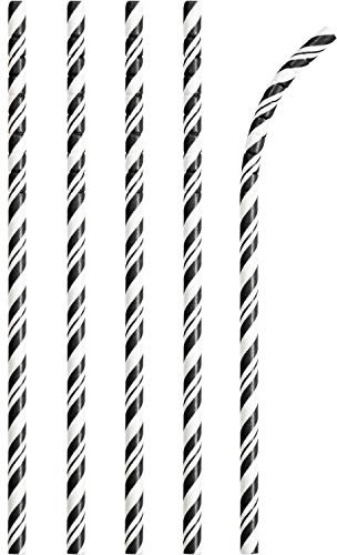 Creative Converting PC051159 Eco-Flex Lot de 24 pailles pliables, en papier, noir/blanc