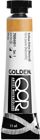 GOLDEN QoR Artist Watercolors, Yellow Ochre, 11 ml Tube