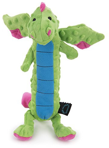 goDog Bubble Plush Skinny Dragons Quietschendes Plüsch-Hundespielzeug, Kauschutz-Technologie, Grün, Größe L