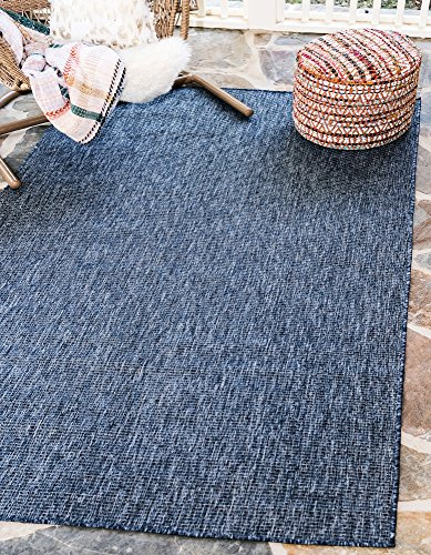 Unique Loom Collection Casual Transitional Solid Heathered Indoor/Outdoor Flatweave Area Rug (5' 3 x 8' Rectangle, Blue/Navy Blue)