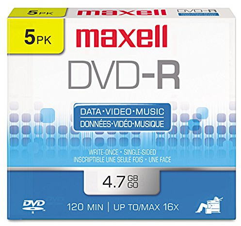 Maxell 638002 DVD-R Discs, 4.7GB, 16x, w/Jewel Cases, Gold, 5/Pack