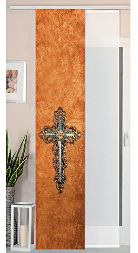 Gardinenbox 2er Set Schiebegardine Flächenvorhang Wildseide Optik und Voile Paneel, 245x45, Kreuz, 80400