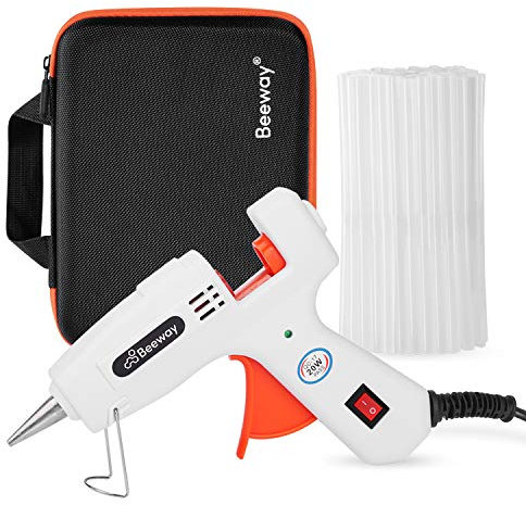 BEEWAY Hot Glue Gun with Carrying Case, 20W Mini Melt Glue Gun with 50pcs 7mmx150mm Glue Sticks for Kids Craft Hobby Art DIY Home/Office Repair