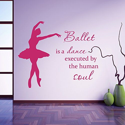 Vinyl Wandtattoo Zitat Ballet is a Dance Executed by the Human Soul Ballett Tanzen Ballerina Mädchen Wandaufkleber Wandsticker Wanddekoration für Tanzstudio Ballettschule Wohnzimmer Kinderzimmer M297