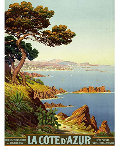 Fine Art Prints De Tanguy Cote D'azur France Reisewerbung, extra groß, Kunstdruck Wandbild Poster Premium XL