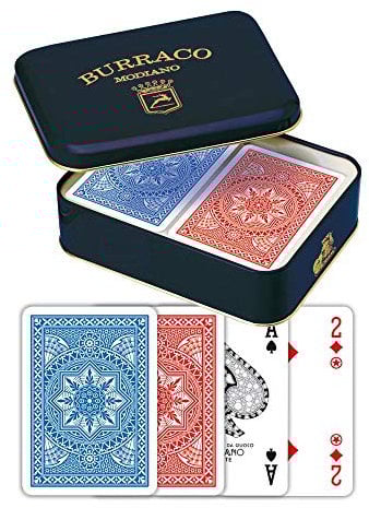 Modiano- Carte da Burraco in Scatola di Latta, Colore Blu, 3076001