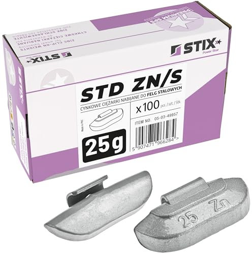 Stix 100x Schlaggewichte 25g - Zink-Auswuchtgewichte - 100er Pack für Stahlfelgen - Wuchtgewichte mit polimerbeschichtung - präzises Wuchten und Schutz vor Korrosion