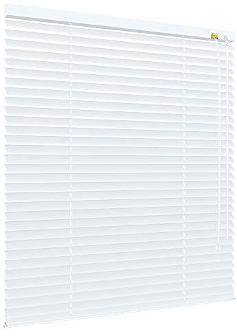 Alu Jalousie viele Größen und Farben Aluminium Lamellen Rollo Faltrollo Jalousette Wandmontage Deckenmontage Tür Fenster Sonnenschutz Sichtschutz Blendschutz Hitzeschutz (90 x 220 cm, Weiß)