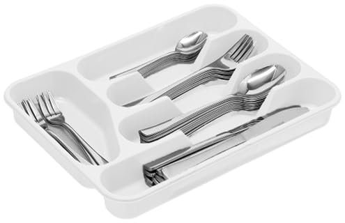 PlasticForte Grand plateau à couverts en plastique robuste pour tiroir coulissant, Plastique, blanc, 33.5 x 26.5 x 4.5 cm - Solid Base