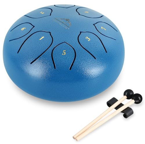 Handpan Tongue Drum 6 Zoll 8 Tones C Key Zunge Drum Steel Drum Set Handtrommel mit Tragetasche Meditation Yoga Camping Geschenk (6 Zoll, blau)