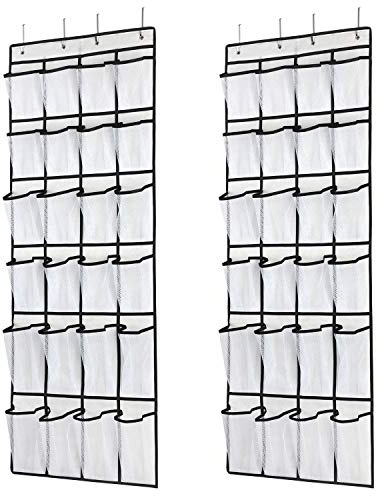 SAVERHO Hanging Shoe Organizer, Over The Door Shoe Organizer with 24 Mesh Large Pockets Door Shoe Rack for Men Women Kids Hanging Door Shoe Holder Size:58x21 Inch (White-2pack)
