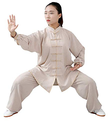 FLY FLU Tai Chi Kung-Fu Taiji Tang Anzug Tai Chi Kleidung Morgengymnastik Kleidung Kung Fu Kleidung Kampfkunst Kleidung Baumwolle Leinen - （Kleidung Und Hose）,Khaki-M