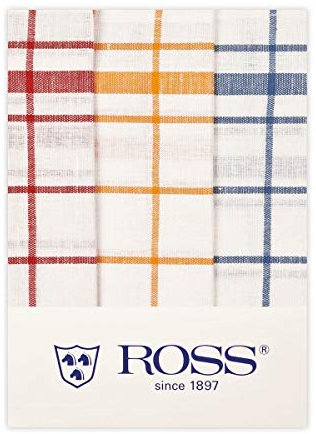 Ross 3er Pack Halbleinen-Geschirrtücher Karo rot-blau-gelb, 50x70 cm