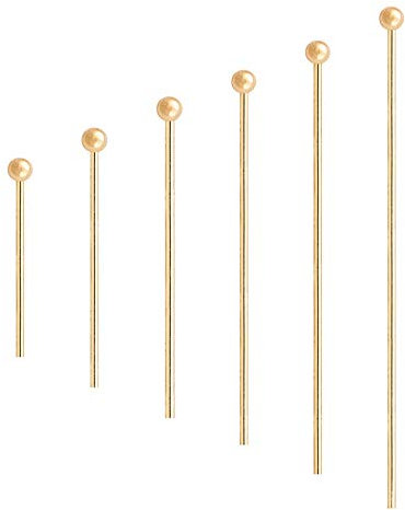 BENECREAT 220PCS 18K Real Gold Plated Ball Head Pins 20/24/30/35/45/50mm Wire Headpins for Earring Bracelet Jewelry Making