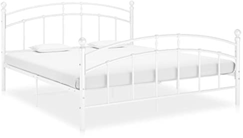 vidaXL Bettgestell Bett Metallbett Schlafzimmerbett Doppelbett Bettrahmen Ehebett Lattenrost Schlafzimmermöbel Weiß Metall 140x200cm