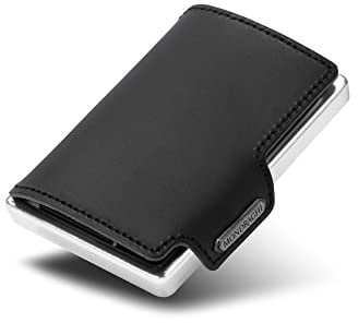 MONDRAGHI® Mini Portefeuille Ultra léger et Compact. Mini Portefeuille avec Cadre Brillant, résistant aux Rayures et incassable. Puce RFID | Miniwallet Elegance Noir