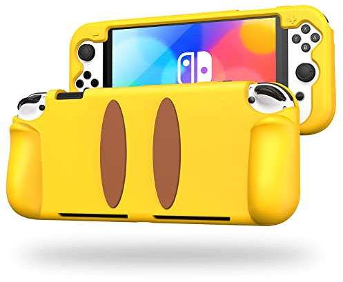 KENOBEE Coque mignonne pour Nintendo Switch OLED 2021, en silicone souple résistant aux chocs et aux rayures, avec poignée ergonomique, accessoires pour Switch OLED, jaune,