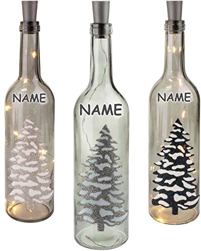 alles-meine.de GmbH Lichterflasche/LED - Licht Dekoflasche - Weihnachten & Winter - inkl. Name - Lichtflasche - Tannenbaum/Flasche mit Licht - 30 cm - Batterie betrieben - wa..