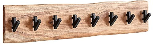 KADIMA DESIGN Massivholz und Metall Garderobe mit Baumkante, Rustikaler Flurgarderobe, 8 Haken für Jacken & Mäntel