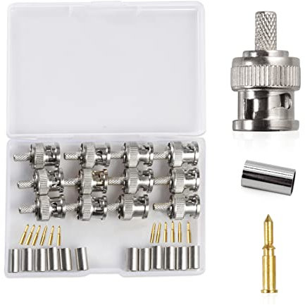 SPEEDWOX Pack of 12 BNC RG58 Crimp Male Connector With Storage Box, Compatible with RG58 Coax Cable for Antennas Wireless LAN Devices Coaxial Cable Wi-Fi Radios External Antenna