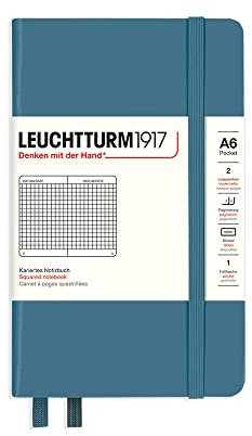 LEUCHTTURM1917 365632 Notizbuch Pocket (A6), Hardcover, 187 nummerierte Seiten, Stone Blue, Kariert