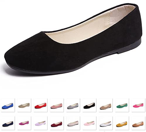 Hwalleum Women's Casual Square Toe Ballet Flats Ladies Stylish Slip On Ballerina Flats Girls Fashionable Solid Color Ballet Pumps Dolly Shoes Womens Comfy Office Driving Flat Shoes Loafers Black