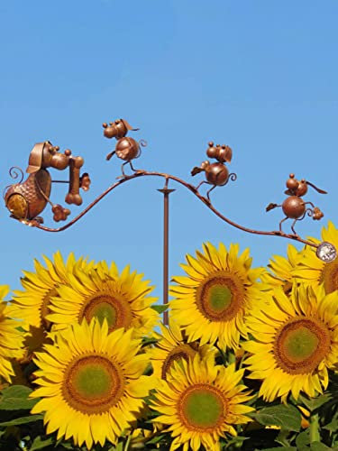 POMMERNTRAUM ® | Windspiel Gartenpendel Gartenstecker Gartendeko Gartenkunst verrückte Hunde Welpen Hundefamilie (Metall braun)