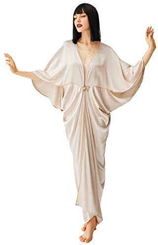 BABEYOND 1920s Satin Cocoon Gown - Hollywood Style Robe Great Gatsby Party Outfit Batwing Sleeves Art Deco Coat, Champagne, One Size