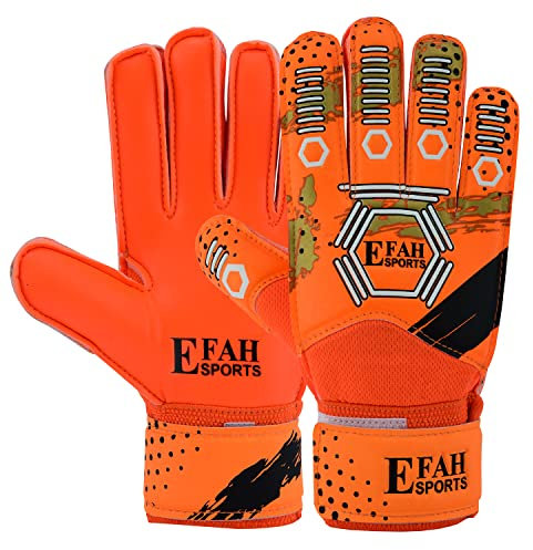 EFAH SPORTS Torwarthandschuhe für Kinder Jungen Mädchen fußball Handschuhe mit Super Grip Handflächen (Orange/golden, 6)