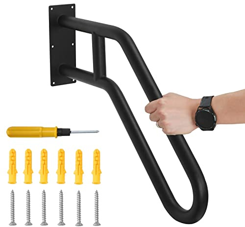 Sidasu 1 corrimano da parete a forma di U, in ferro, per esterni, colore nero, per scale da 1 a 3 gradini (diametro tubo di ferro da 3,2 cm, lunghezza 57 cm, altezza 47 cm)