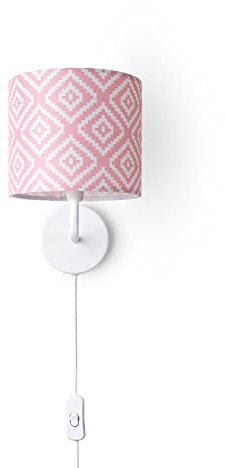 Paco Home Wandleuchte Stofflampenschirm Tischlampe Nachttischlampe Schlafzimmer E14 Vintage Retro Mit Schalter Up & Down, Farbe:Design 8 (Ø18 cm), Leuchtenart/Farbe:Wandleuchte - Weiß